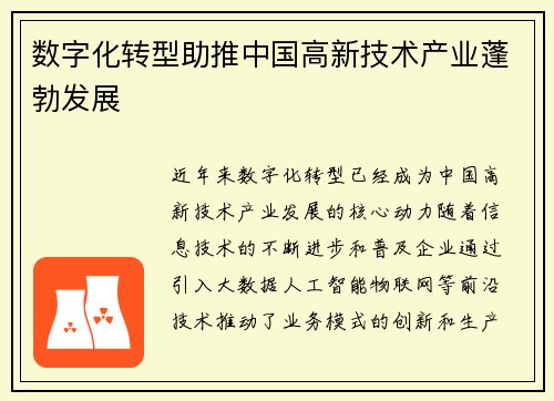 数字化转型助推中国高新技术产业蓬勃发展